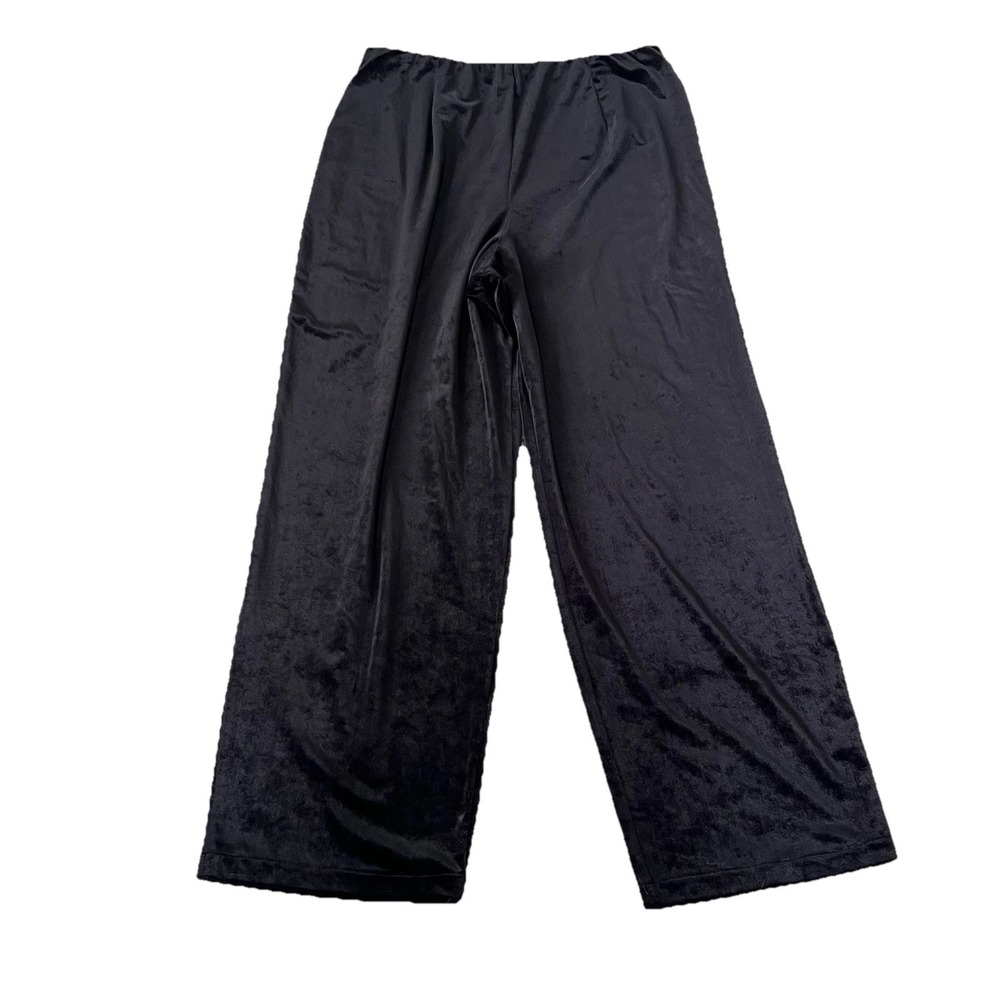 Eileen Fisher Black Velvet Wide Lounge Leg Pants Womens L Athleisure Pull‎ On